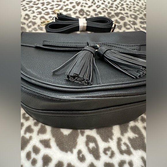 Pink Haley Faux Leather Crossbody Purse with Double Tassels in Black - Picture 5 of 15